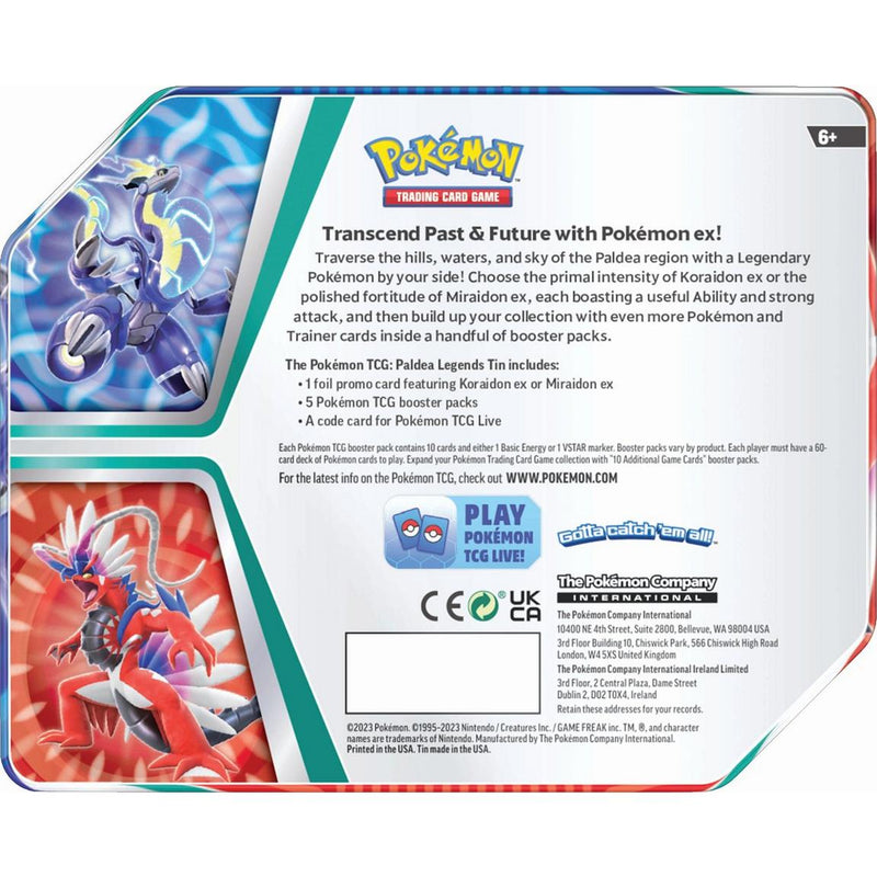 Paldea Legends Koraidon ex, Miraidon ex Tin