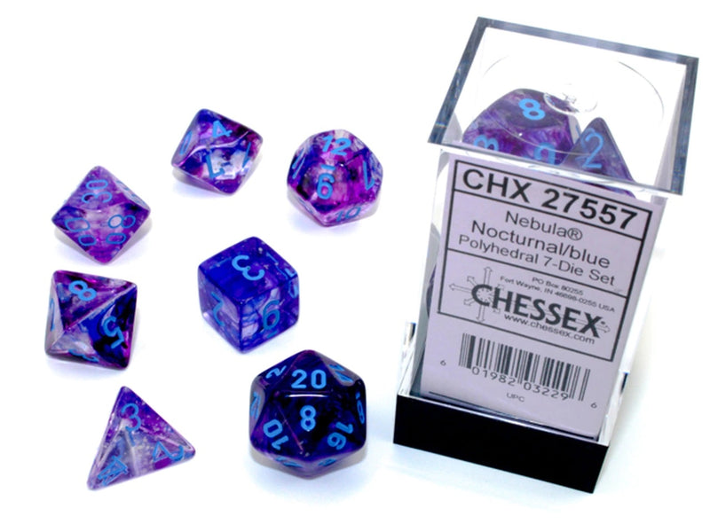 Chessex - Polyhedral 7-Die Set - Nebula Nocturnal/Blue GLOW IN THE DARK!