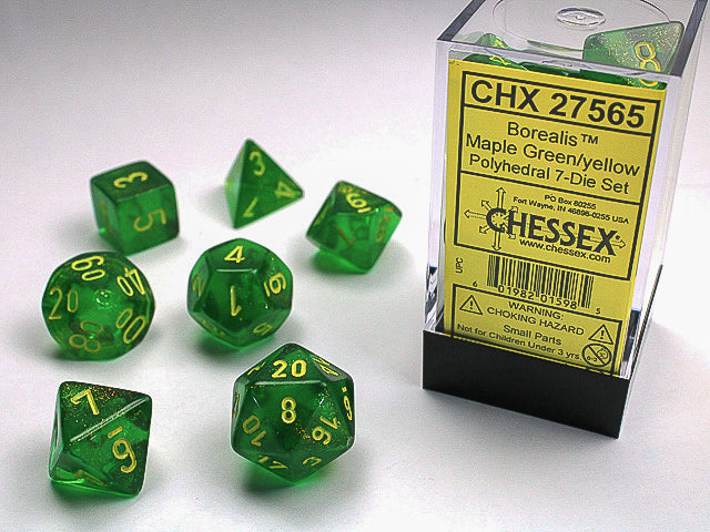 Chessex - Polyhedral 7-Die Set - Maple Green/Yellow Borrealis