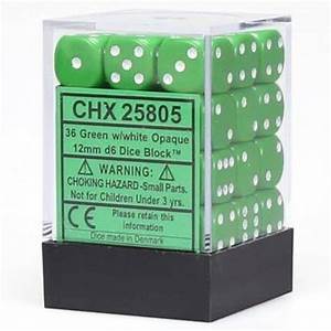 Chessex - Opaque 12mm d6 (36 Dice) Green/white