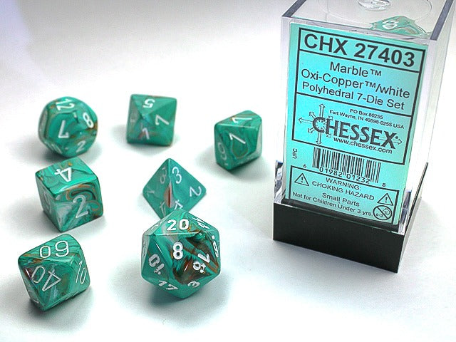 Chessex - Marble Oxi-Copper/White Polyhedral 7 Die Set