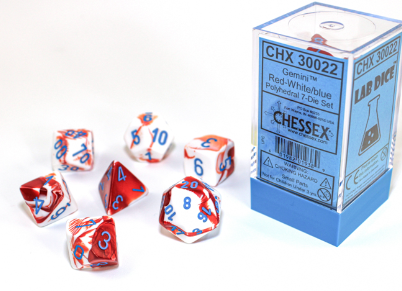 Chessex - Gemini Red-White/Blue Polyhedral 7-Die Set