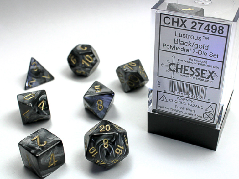Chessex - Lustrous Black w/gold Classic Polyhedral 7-Die Set