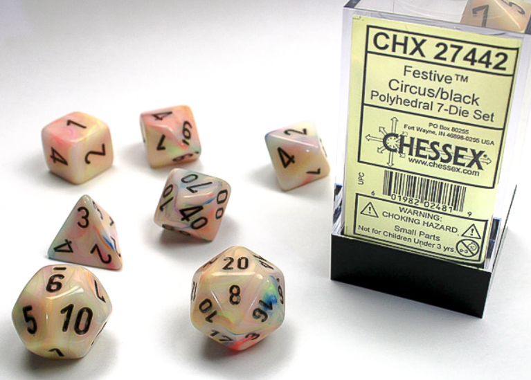 Chessex - Festive Circus w/black Signature Polyhedral 7-Die