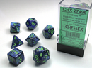 Chessex - Lustrous Dark Blue w/green Classic Polyhedral 7-Di