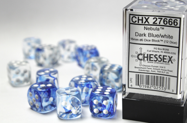 Chessex - Signature 16mm d6 (12 Dice) Nebula Dark Blue/white