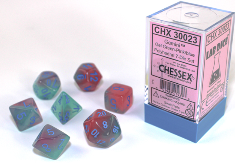 Chessex - Gemini Gel Green-Pink/Blue Polyhedral 7-Die Set