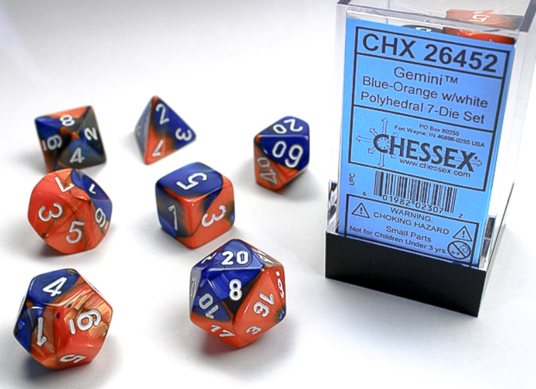 Chessex - Gemini Blue-Orange w/white Classic Polyhedral 7-Di