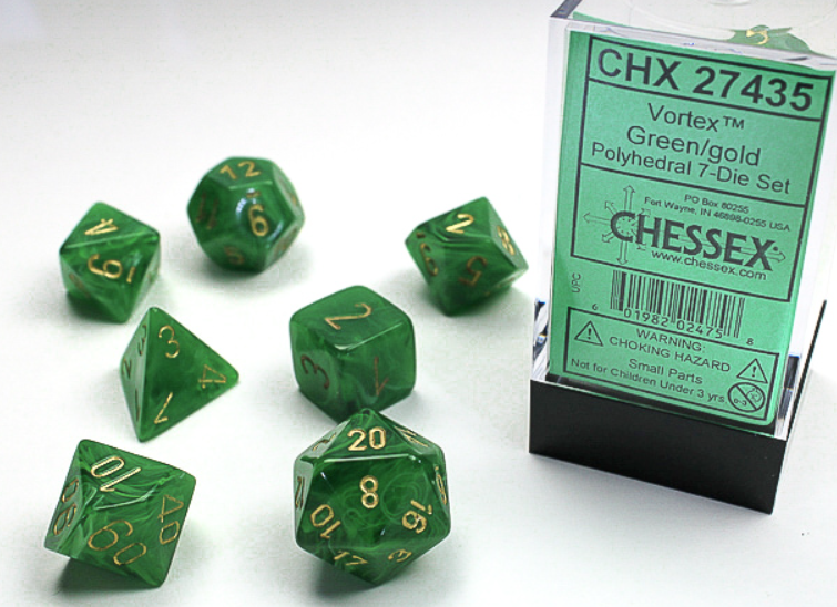 Chessex - Vortex Green w/gold Classic Polyhedral 7-Die Set