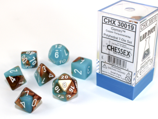 Chessex - Gemini Copper-Turquoise/White Polyhedral 7-Die Set