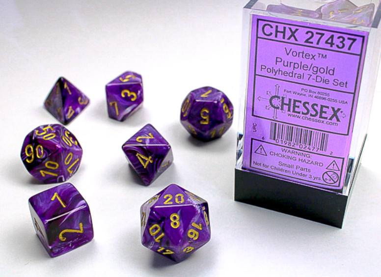 Chessex - Vortex Purple w/gold Classic Polyhedral 7-Die Set