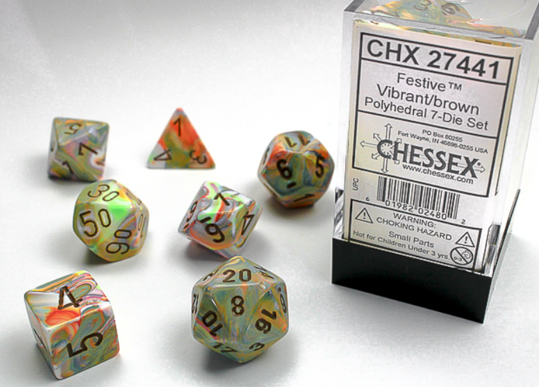 Chessex - Festive Vibrant w/brown Classic Polyhedral 7-Die S
